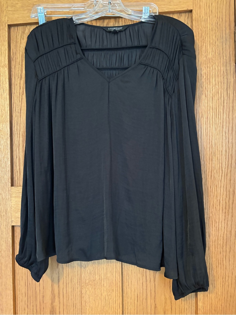 Liverpool Black V-Neck Pleated Long-Sleeve Blouse - Picture 2 of 8
